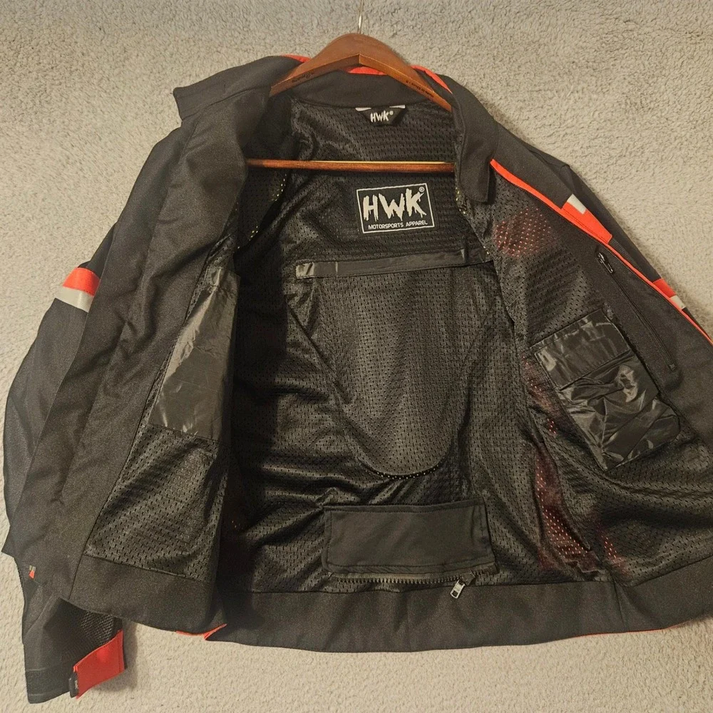 HWK Motorsports Mens Mesh Motorcycle Jacket Armored Black Red Riding Gear Small